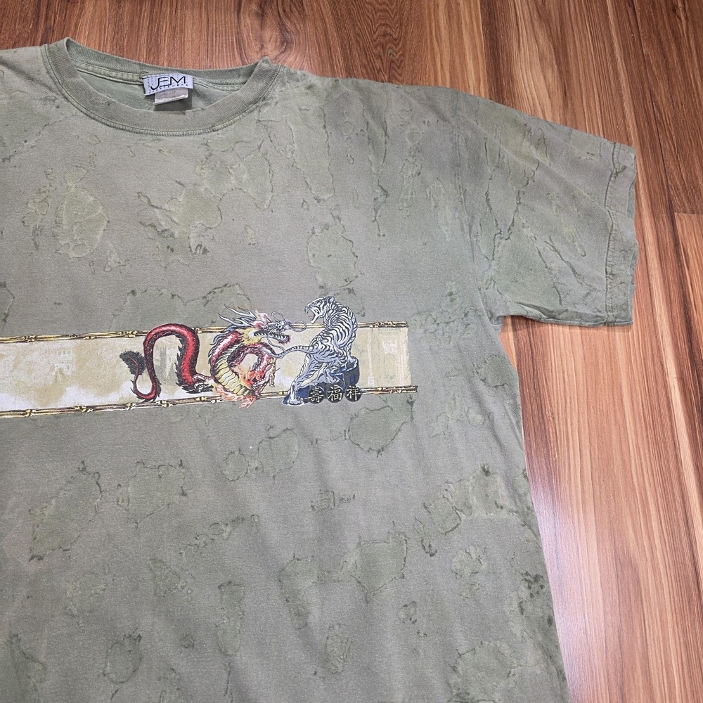 Vintage JEM Sportswear Dragon Tiger‎ Battle Shirt Mens Large Green Asian